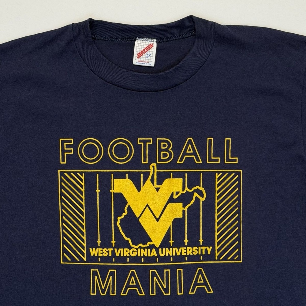 Vintage 80s JERZEES West Virginia Mountaineers Football Mania Graphic L Shirt